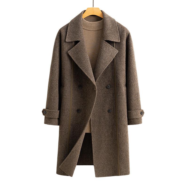 Wool coat men's autumn and winter medium and long light luxury wool sweater lapel men's double-sided wool jacket