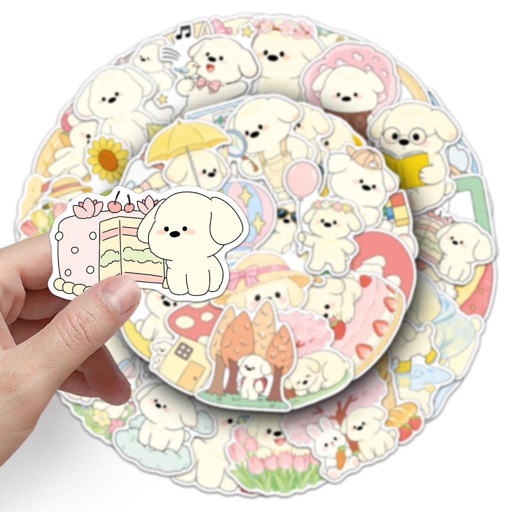 52 Cute Hand-Painted Spring Puppies Stickers - Waterproof Pet & Heart Decorations for Milk Tea Cups