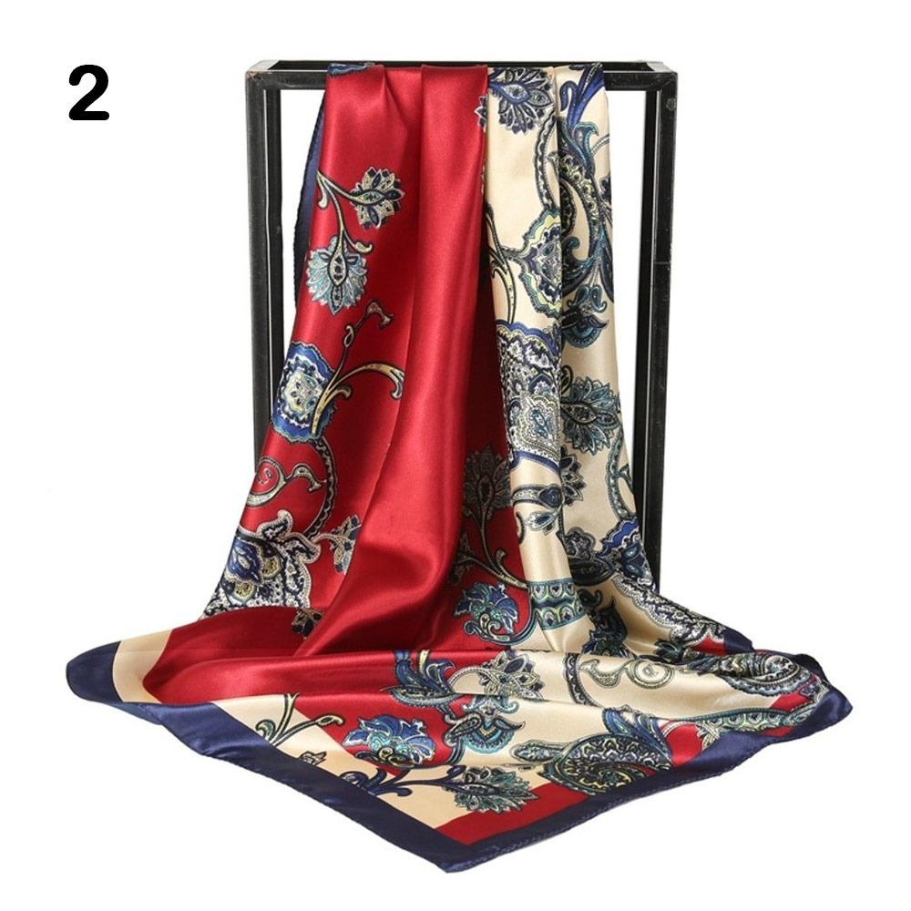 90*90cm Hijab Scarf Floral Pattern Neckerchief Simple Silk Square Scarf