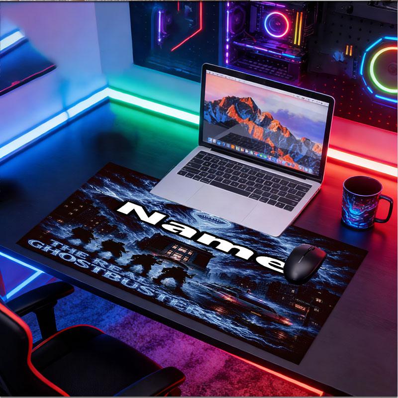 Custom Name Personalized Ghostbusters Pattern Mousepad, Laptop PC Desk Mat, Decorative Desk Mat for Home Keyboard Pad Gift