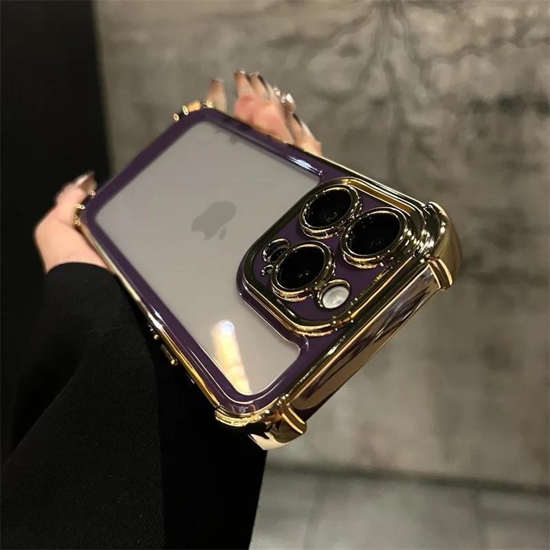 Luxury Electroplate With Lanyard Transparent Phone Case For For Iphone 15 14 13 12 11 16 Pro Max Plus Bumper Shockproof Clear Cover