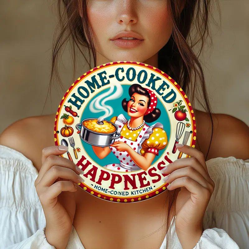 D Pc Vintage Kitchen Cooking Logo Round Metal Sign Xcm Iron Wall Decor HD D Flat Print Retro Home Dorm Decor