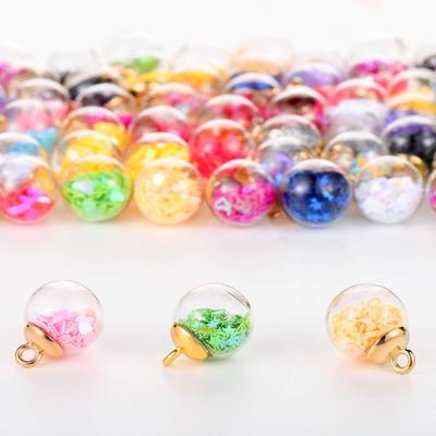 10/20/30pcs 16mm Colored Glass Ball Pendant with Sparkling Stars, Heart-shaped Sequins, and Peach Heart Sequins, DIY Necklace Bracelet Crafts