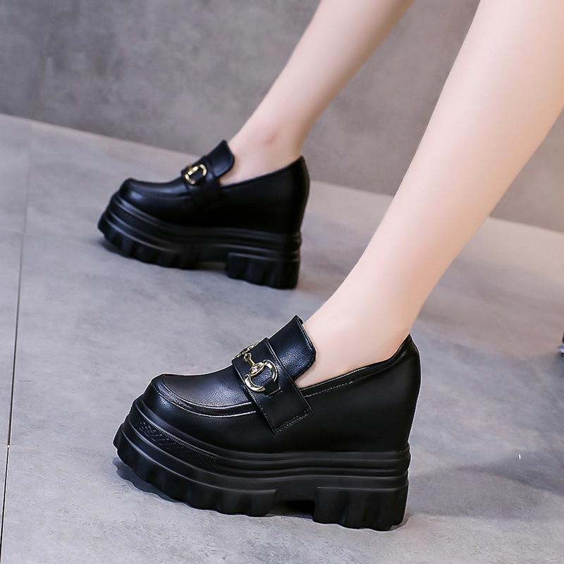 Fashion Women's Vulcanize Shoes Platform Sneakers 11cm Wedge Heel Bowknot Female Casual Shoes 2025 Spring Summer Chunky Leather Shoes
