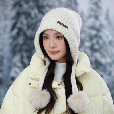 Korean Version of Versatile Gold Wire Clip-color Knitted Wool Hat Autumn and Winter Outdoor Thickened Cold Hat Cute Wool Ball Warm Hat New