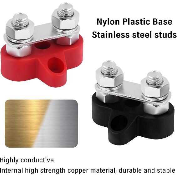 2PCS Battery Terminal Distribution Block,M8 Dual Studs Bus Bar Terminal Block With Battery Terminals Top Post,Negative & Positive 12V Power