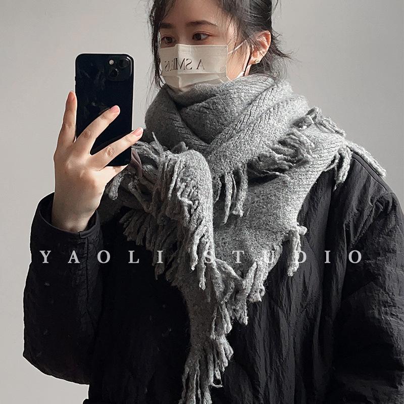 Autumn and Winter Warm Wool Tassel Triangle Scarf Women's Cold Proof Shawl Scarf Scarf