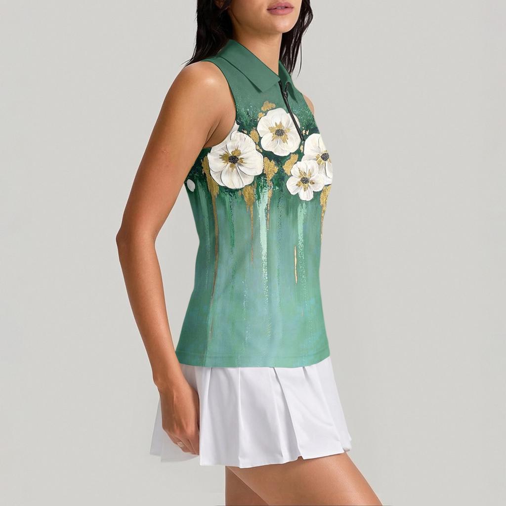 Camiseta Polo de Golf sin Mangas para Mujer con Cuello con Cremallera, Camiseta sin Mangas Deportiva Estampada para Deportes y Actividades al Aire Libre