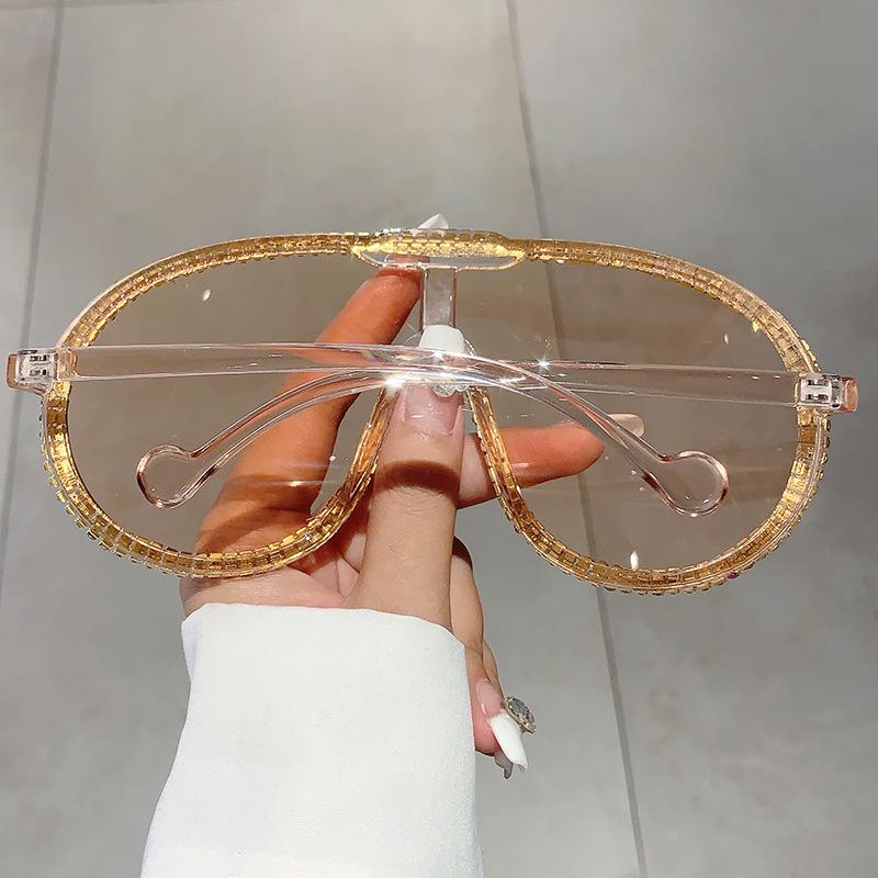 Luxury Oversized Pilot Sunglasses Women Vintage Big Frame One Piece Diamond Crystal Shades Designer Sun Glasses