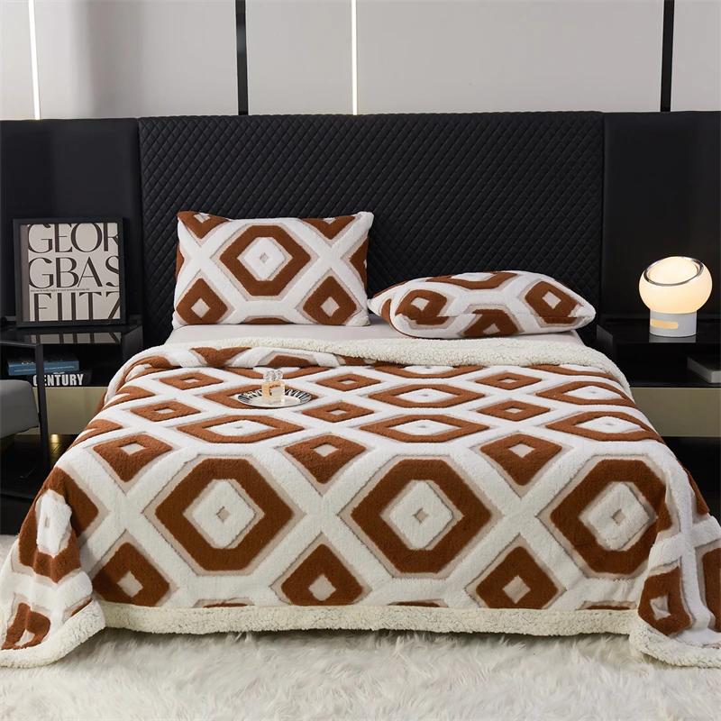 New Thickened Warmth Autumn Winter Blanket Keep Warm Comfortable Jacquard Sofa Blankets Soft Skin Friendly Flannel Nap Blanket