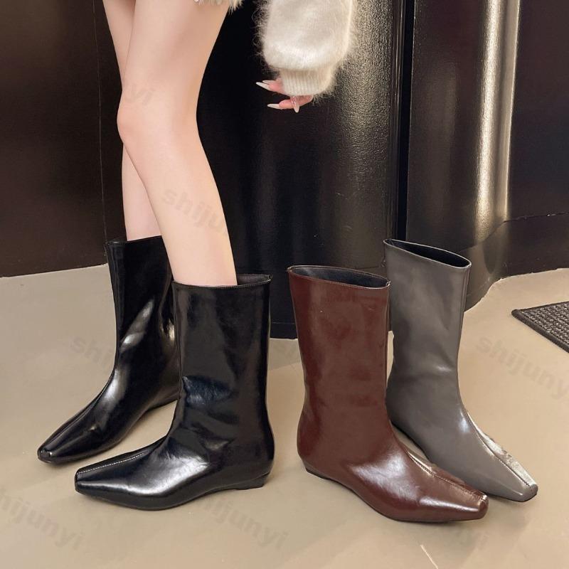 Moda Damskie Botki 2025 Jesień Płaskie Kwadratowy Nosek Designerskie Buty Moda Nowe Sukienka Codzienne Przytulne Goth Chelsea Boots Mujer De Zapatos