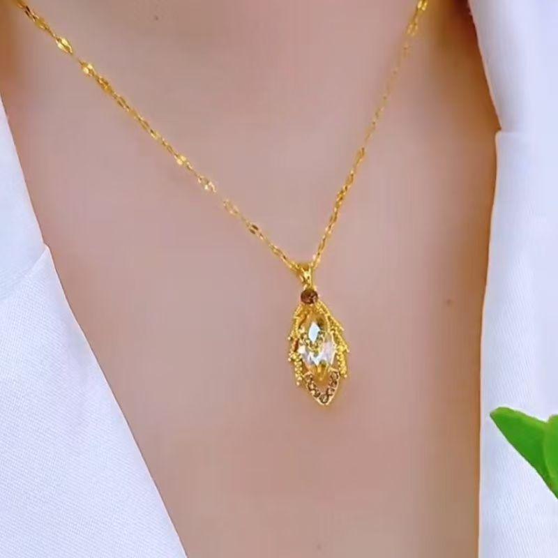 2025 Elegant Gold Zirconia Leaf Jewelry Set: Necklace & Earrings