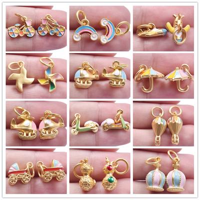 5 Stück/Los Kawaii Fahrzeug Flugzeug Kinderwagen Emaille Anhänger Für Schmuckherstellung Zubehör Regenbogen Schirm Anhänger Handgemachte Armbänder