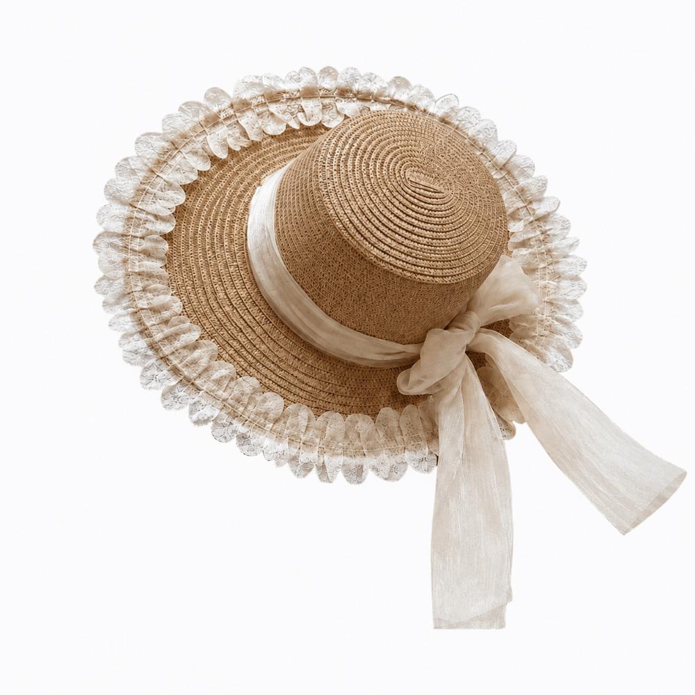 Large Brim Straw Hat Flower Wide Brim Hat Fashion Sun Hat Sun Shading 4-Khaki