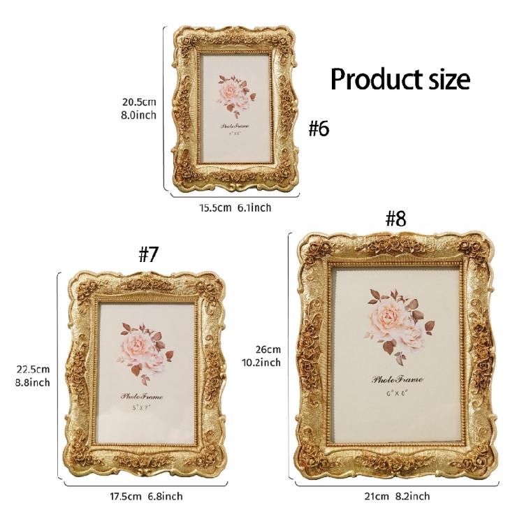 Antique Resin Wall Art Tabletop Golden Photo Frame Intricate Florals Embossed Picture Frame with Glass Front Home Decors