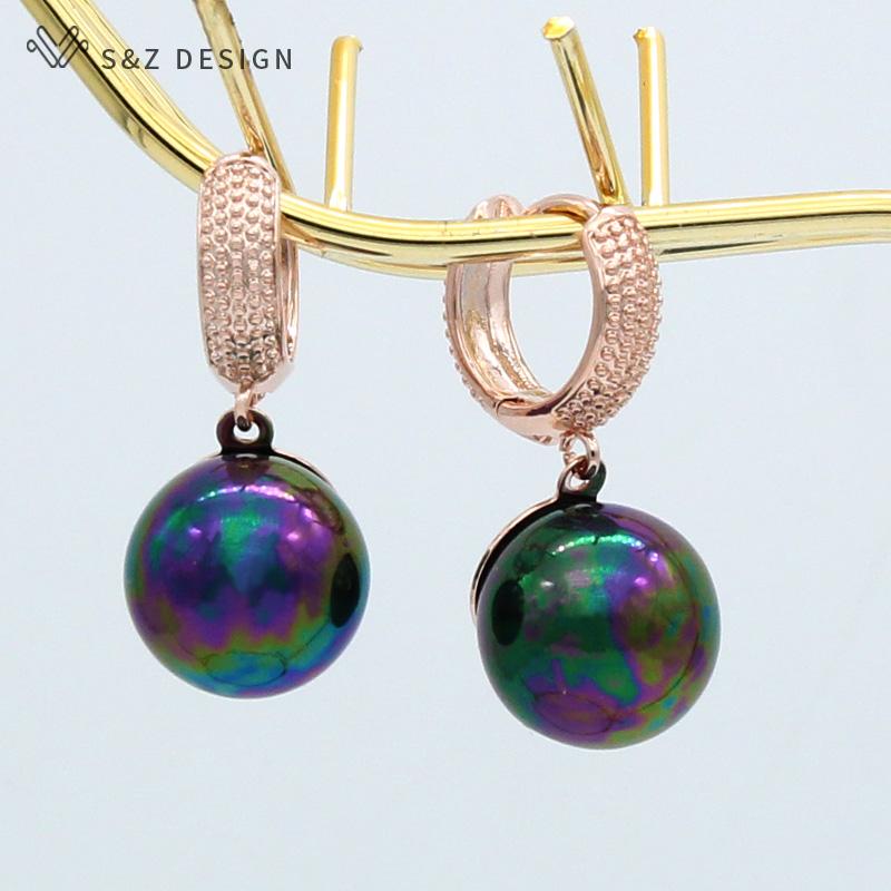 Vintage Rose Gold Color Round Imitation Pearl Drop Earrings For Women Wedding Fashion Jewelry Gift