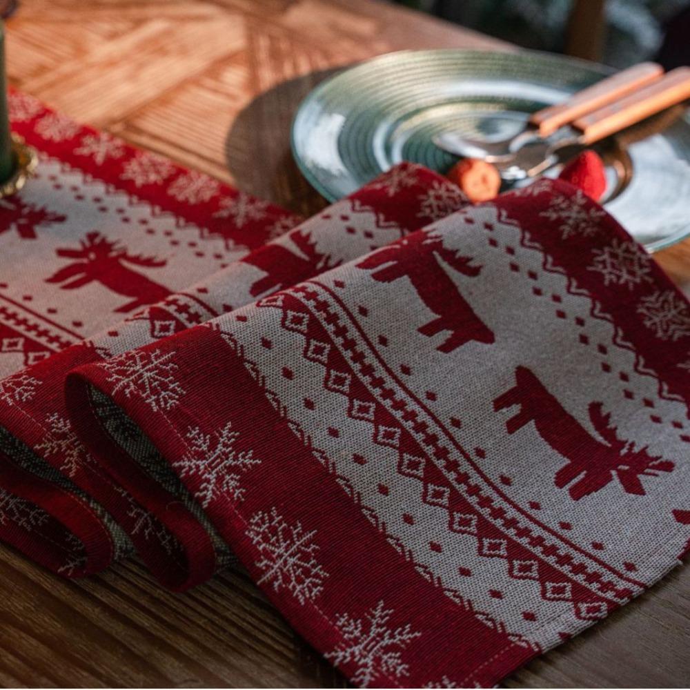 Christmas Jacquard Table Runner Holiday Dining Table Cloth Festive Coffee Table TV Cabinet Decor