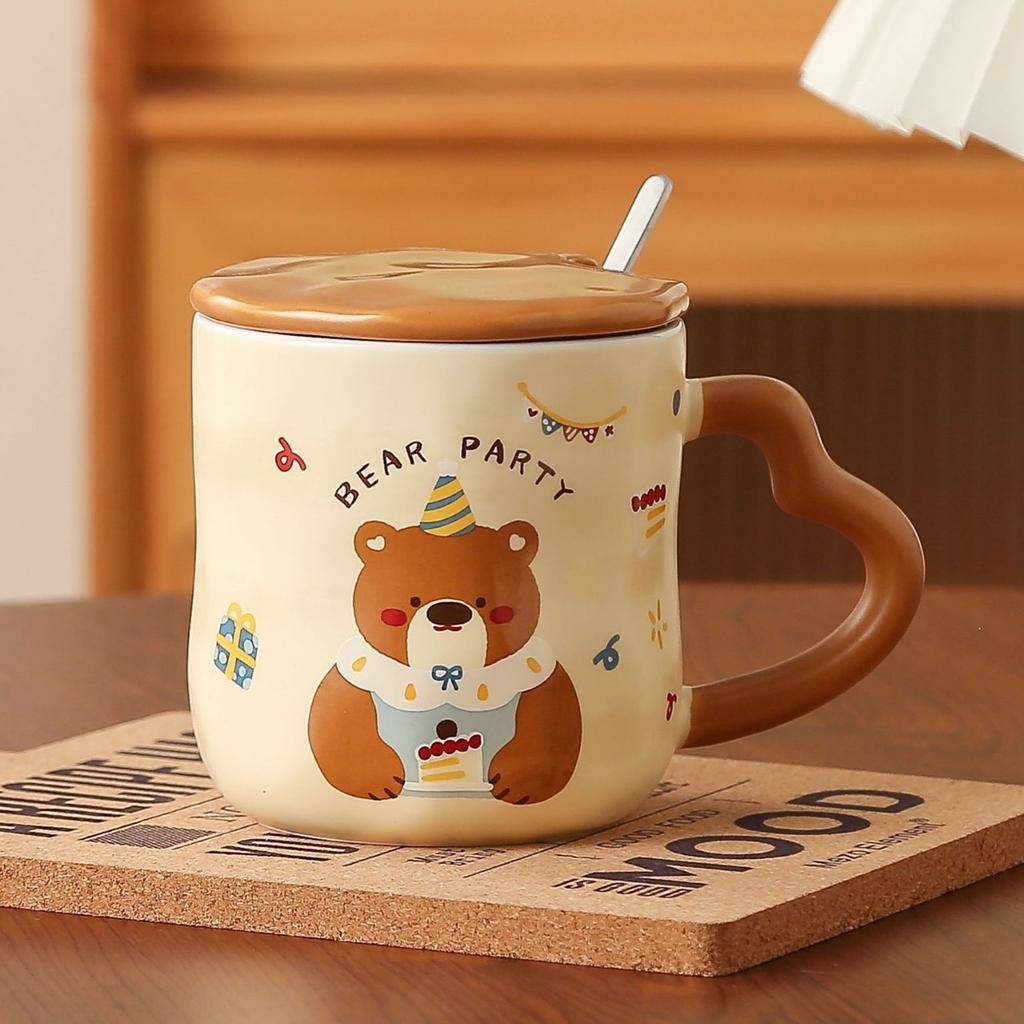 Creative and Cute Bear Mugs with LIDS Couple Cups with High Appearance Standards  Ceramic Cups Home Drinking Cups  Office Coffee Cups