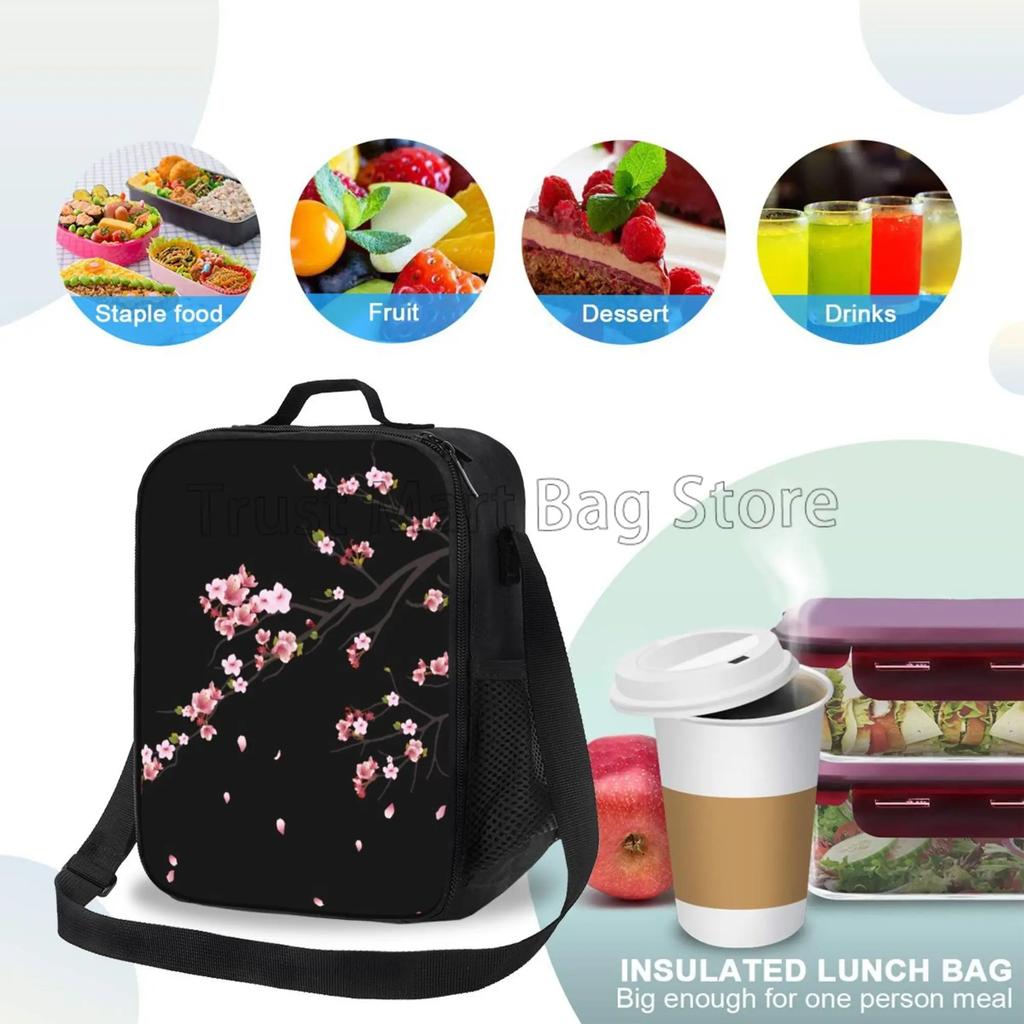 Sakura Japanese Cherry Blossom Insulated Lunch Bag with Shoulder Strap Portable Thermal Bento Tote Bag for Work Travel Picnic