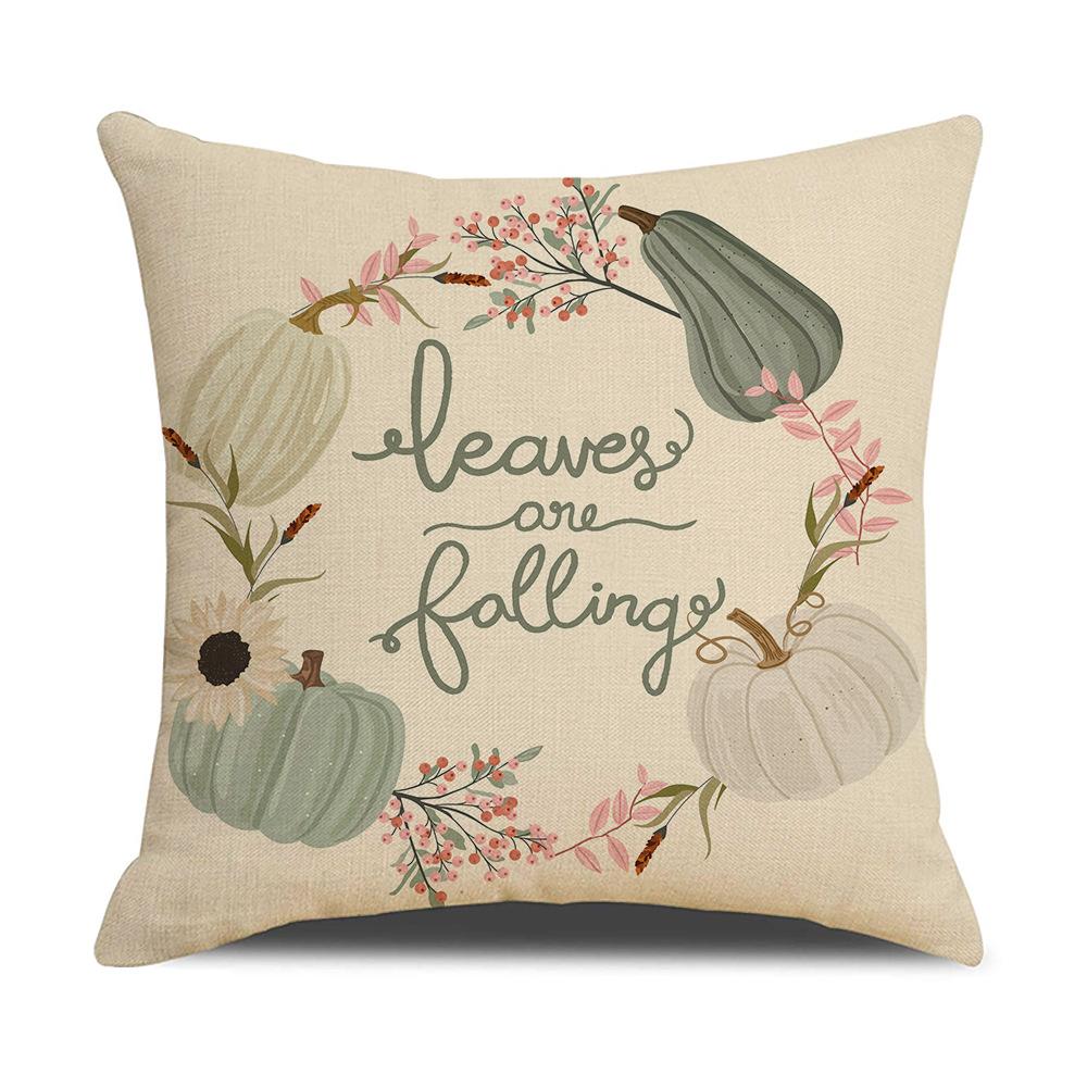 Home Autumn Harvest Pillow Cover New Pumpkin Maple Leaf Linen Print Sofa Pillow