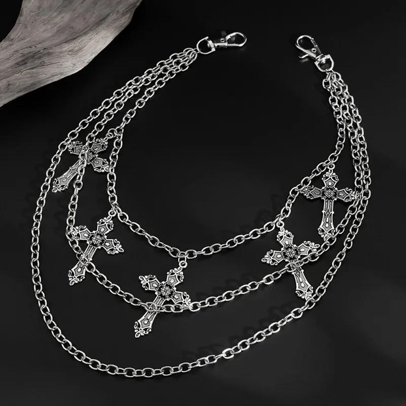 Fashion Punk Metal Pants Chain Hip Hop Waist Chain Cross Pendant Jeans Chain For Men Women Accessories Gifts