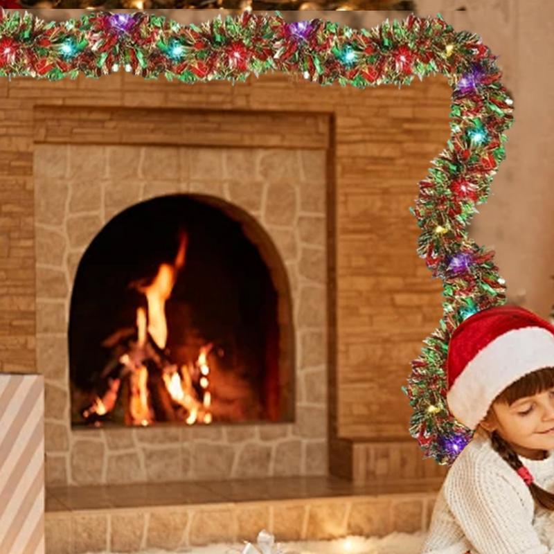 Christmas Garland Led Light Christmas Streamers Ornaments Tinsel Garland With Led Lights Shiny Twist Christmas Decor Battery China Mainland