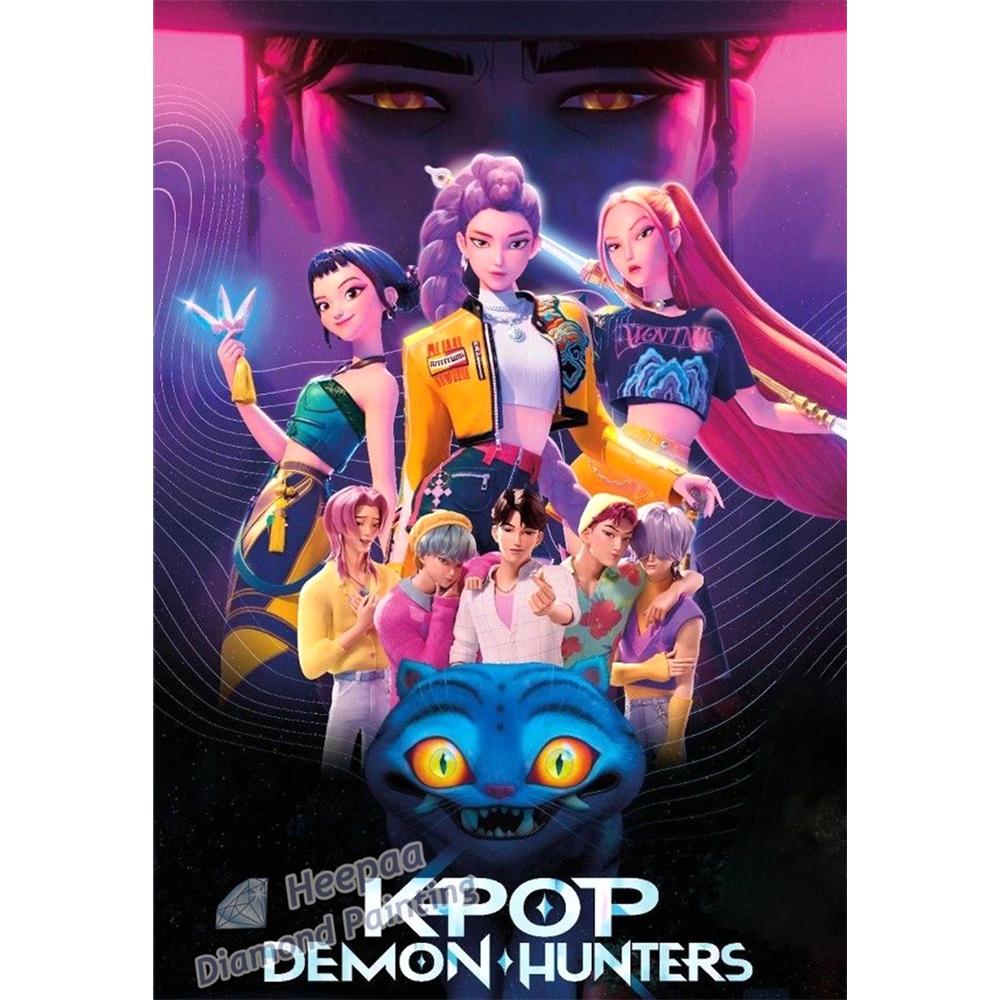 Kpop Dämonenjäger Film 5d Diamant Malerei Ausgefallen Saja Dämonenjungen Anime Rumi und Jinu DIY Kreuzstich Foto Mosaik Dekor Round 20x30cm