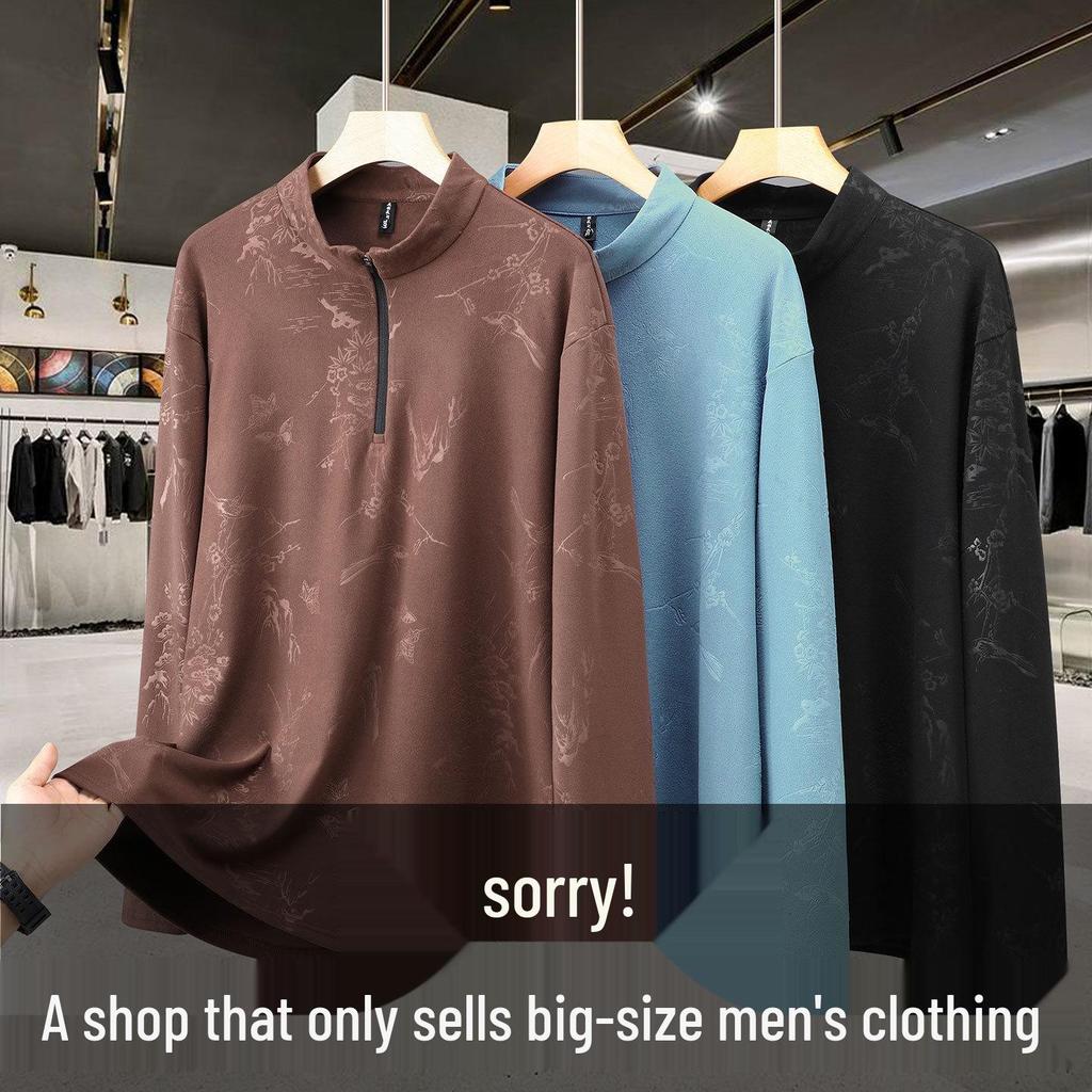 Plus-Size Men's High-End Fleece Half-Zip Stand Collar Long Sleeve Warm Winter Base Layer Shirt