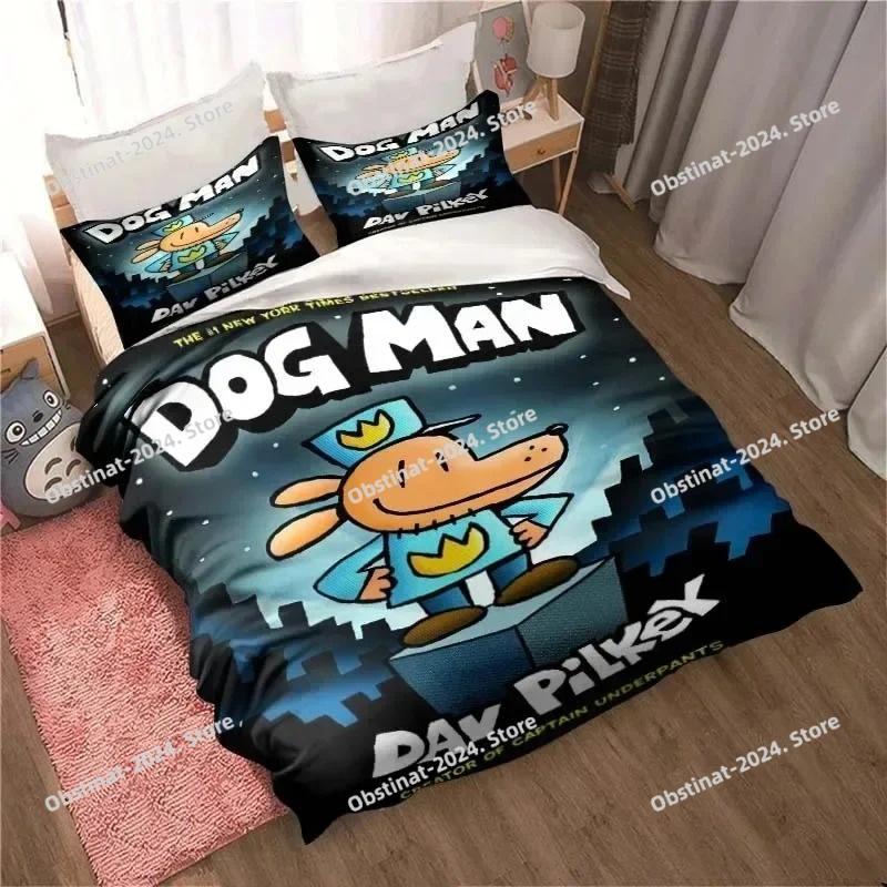 DOG MAN Cute Cartoon Pattern Bedding Set Duvet Cover Set Single Double Bed King Size Bed Set Adult Boys Bedroom Anime Sheet