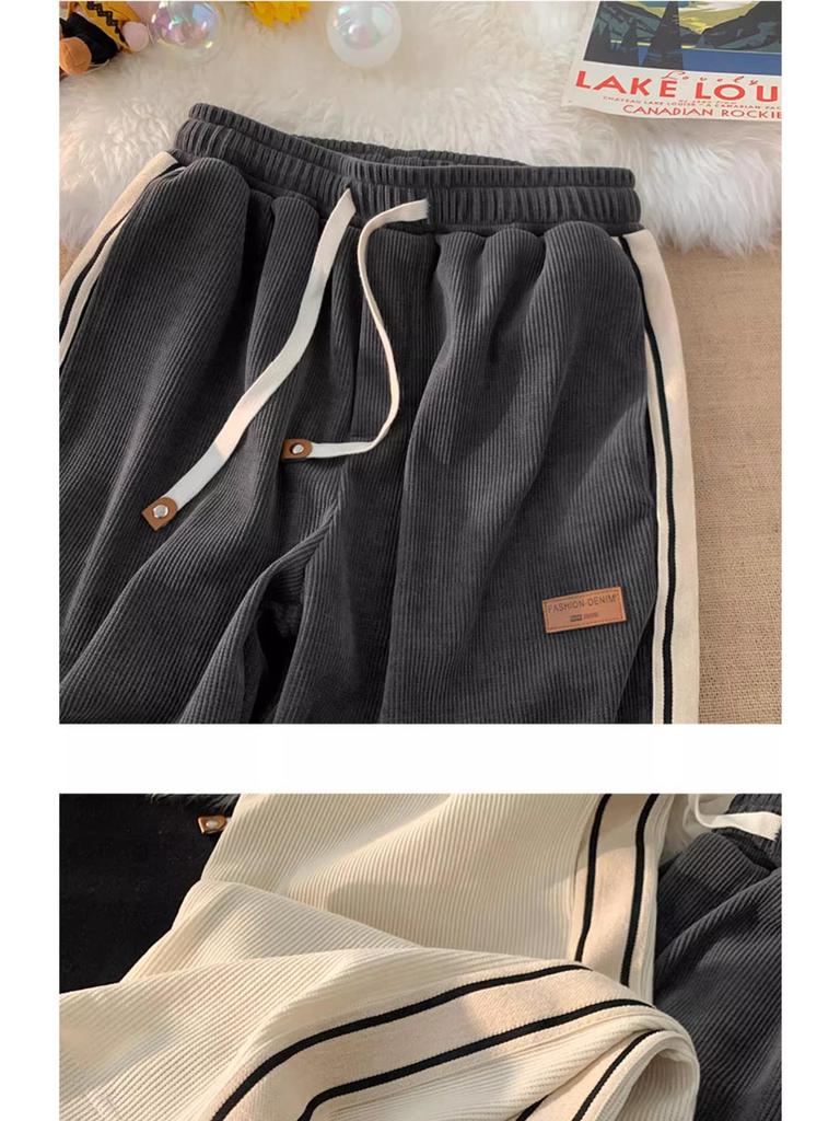Men's Striped Corduroy Sweatpants - Casual, Loose, Straight-Leg for Spring and Autumn