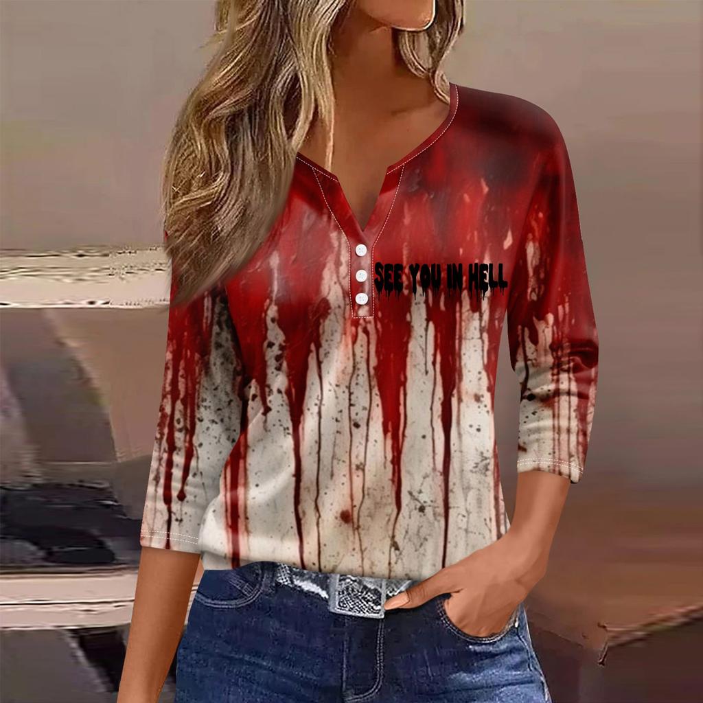 Damenmode Lässig Dreiviertelarm Halloween Buchstaben Print Top