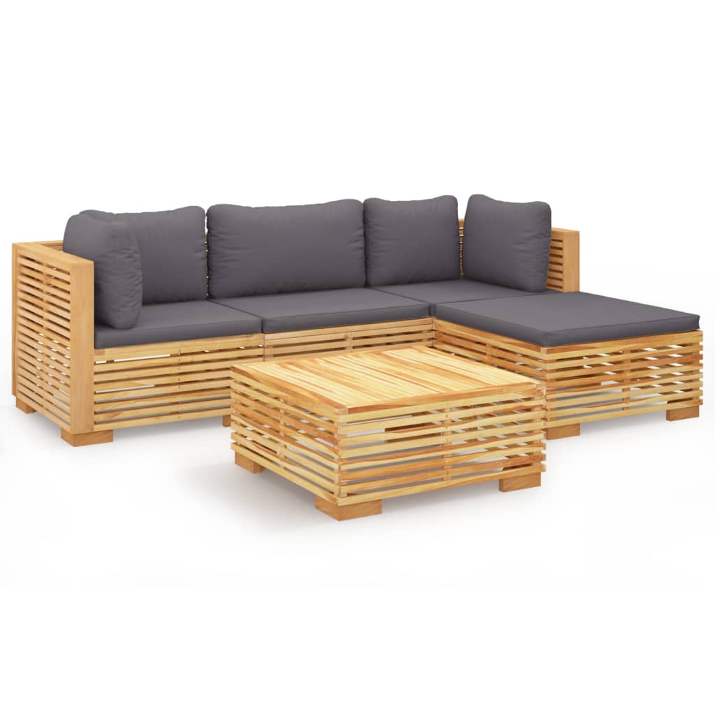 5 Piece Garden Lounge Set with Cushions Solid Teak Wood