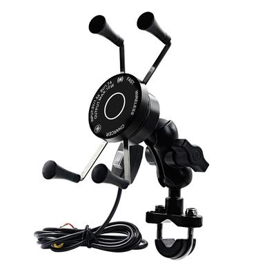 2in1 Motorcycle Phone Mount Holder With Wired Wireless Charger Fast Charging