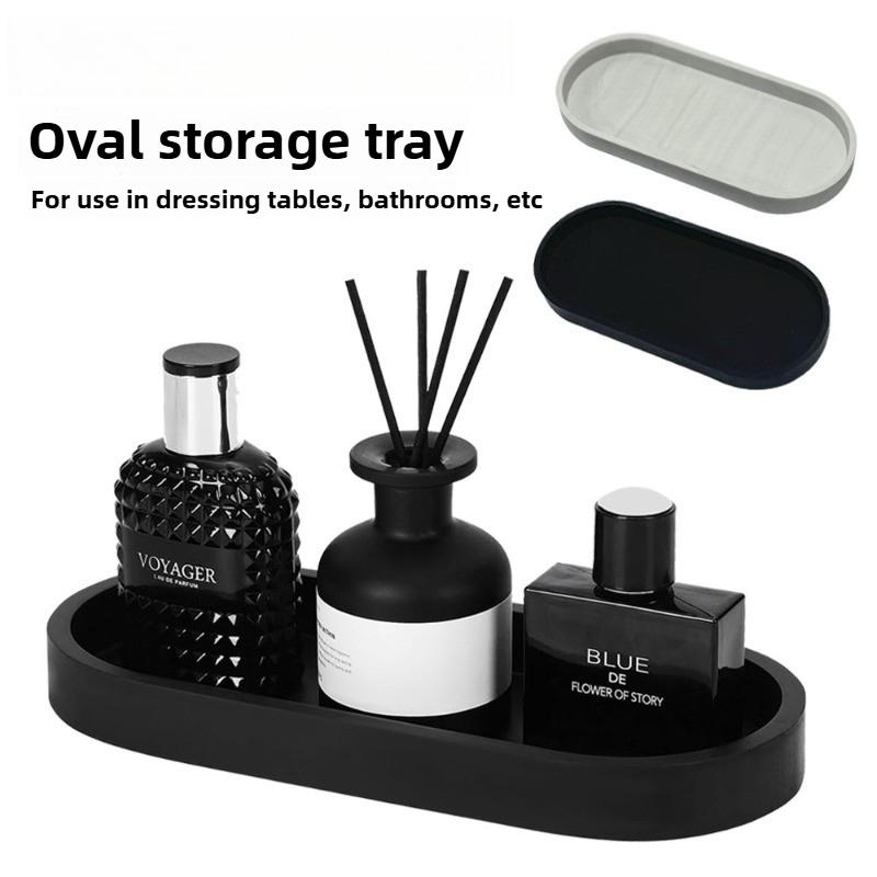 Plateaux de Rangement Oval en Silicone - Porte-Savon et Organisateur de Bijoux sans Perçage pour Coiffeuse et Salle de Bain, Boîtes de Rangement Multifonctionnelles Antidérapantes