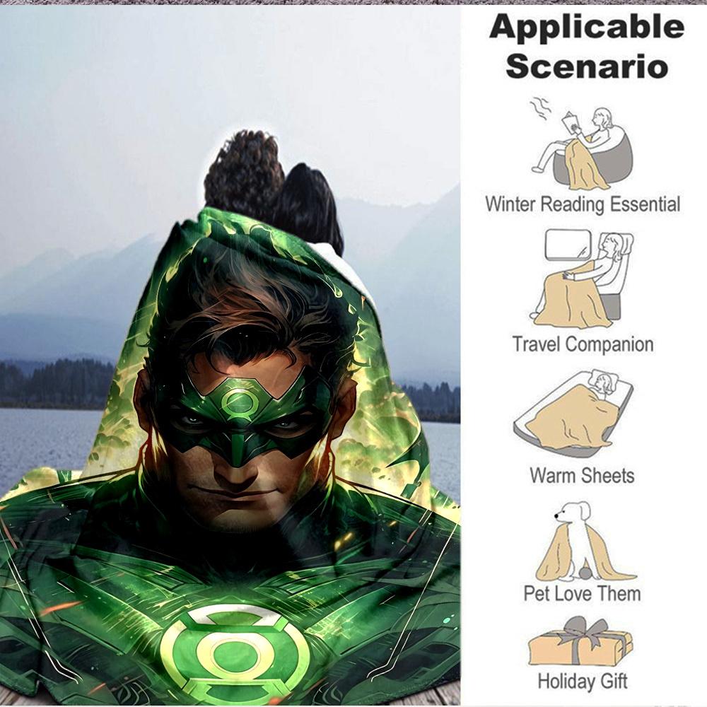 1pc Green Lantern Blanket Polyester Fiber, All Season Comfort for Sofa, Bed, Office, Car, Camping Ideal Home Decor & Gift, Office Comfort