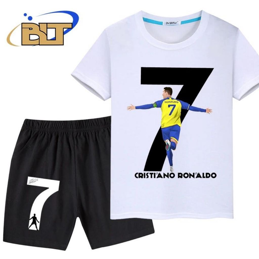2025 Léto Ronaldo 3D Tištěné Letní Dětské Tričko Dvou dílná Sada Sportovních Šortek Vhodné pro Muže a Ženy Pohodlné, Měkké