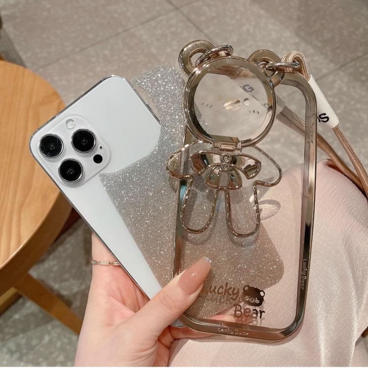 Glitter Lanyard Silicone Case with Bracket for iPhone 13/14/15 Pro Max & 16