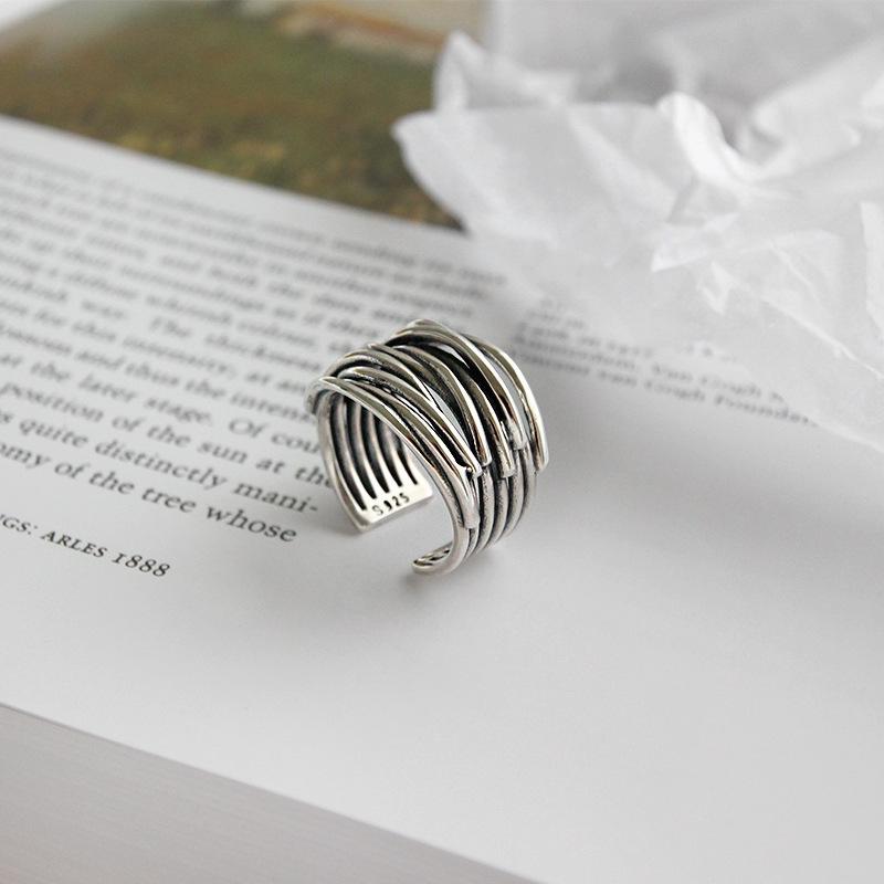 925 Sterling Silver Retro Multi-Layer Wrap Women's Open Ring - Cold Style Fashionable Index Finger Accessory