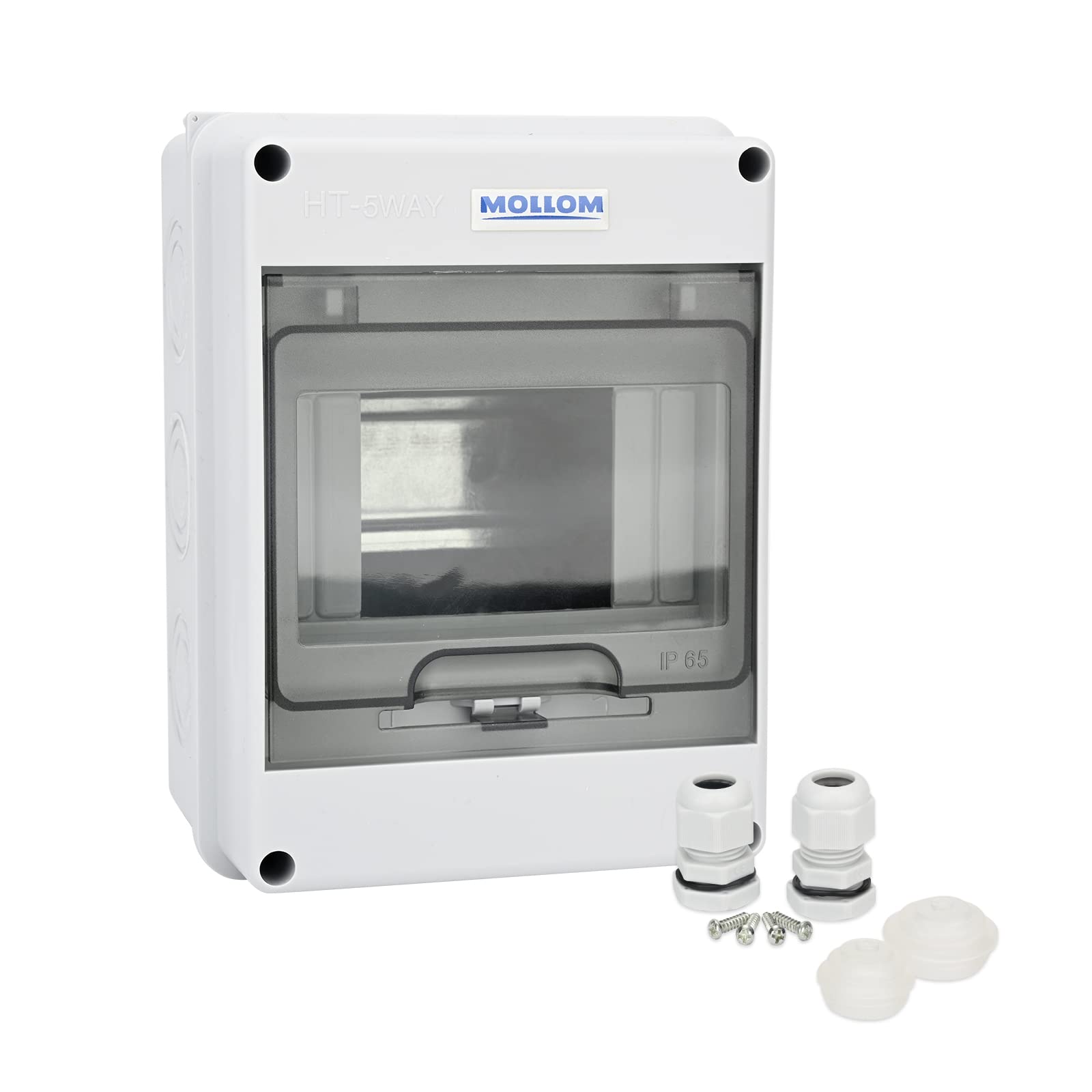 

MOLLOM 5-Way Circuit Breaker MCB Distribution Protection Box with DIN Rail, IP65 Waterproof, for Indoor and Outdoor Use