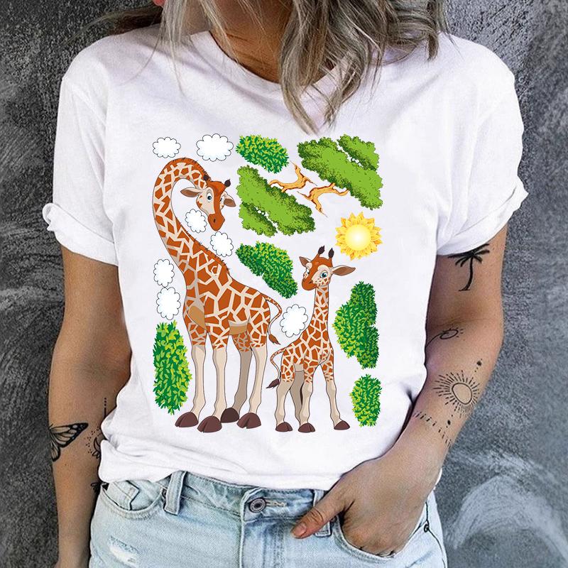 Women's Short-sleeved T-shirt Giraffe Print Base Harajuku  Tops  Aesthetic Clothes  Graphic T Shirts Summer polyester fiber
