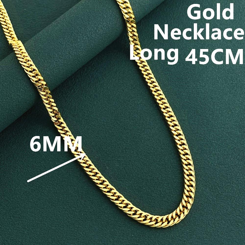 Gold-Plated Copper Double-Buckle Necklace, 6MM, Korean Style, 18-24 Inches