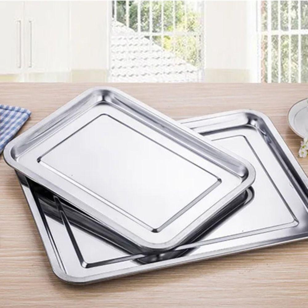 Thickened Barbecue Tray Rustproof Baking Pan Stainless Steel Rectangular Dinner Plate  Canteen