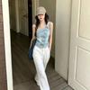 Summer New Sweet and Spicy Denim Sling Vest Female Slim and Thin Asymmetrical Design Temperament Top