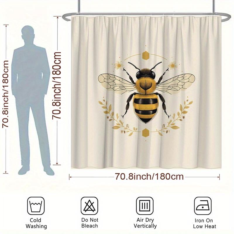 Playful Bees & Blooms Shower Curtain - Yellow Flowers & Green Leaves, Polyester, 12 Hooks, 70.8X70.8 Inches, Washable