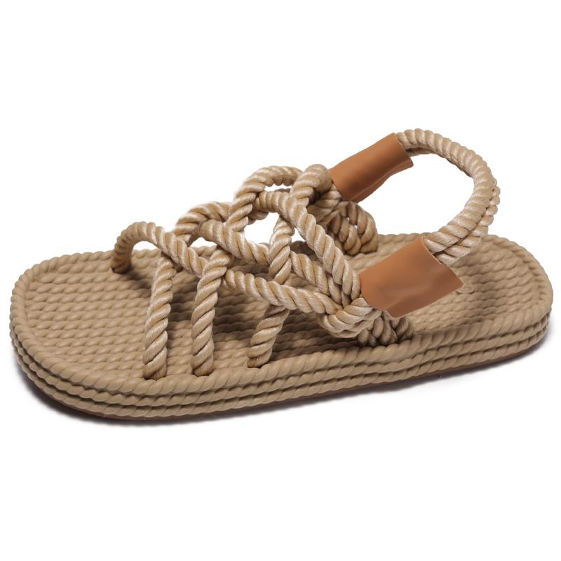 

Roman Beach Sandals Women s New Summer Handmade Hemp Rope Woven Versatile Outside Wear Flat Straw Sandals 40