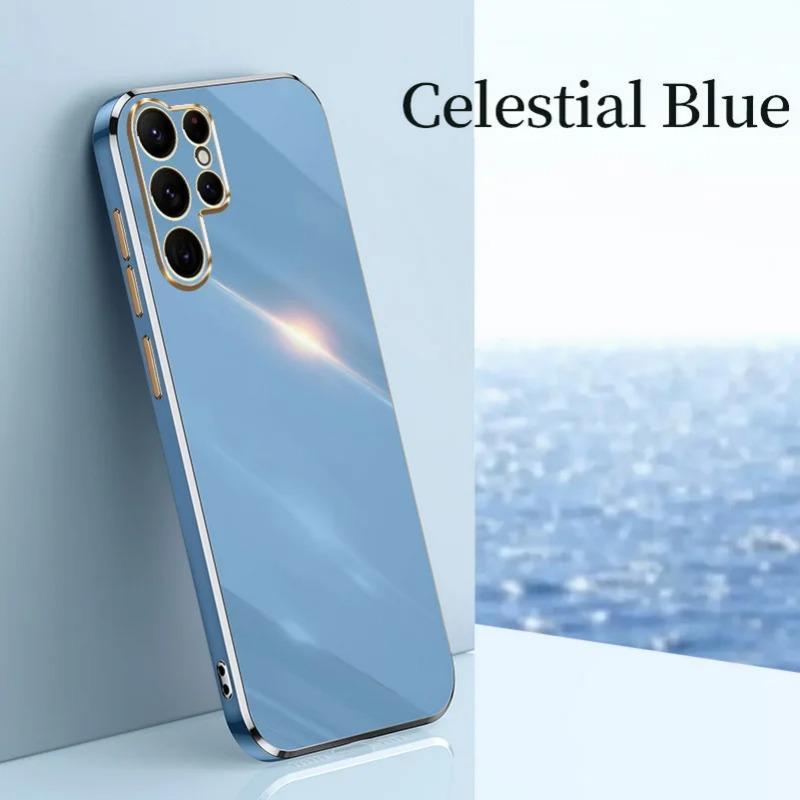 

Для Samsung S25 Ultra S25 + Чехол Роскошный Гальванизированный Мягкий Силиконовый ТПУ Чехол Для Galaxy S24 S23 FE S22Plus S21 S20 Защита Объектива Ударопрочный Бампер For Galaxy S25 синий