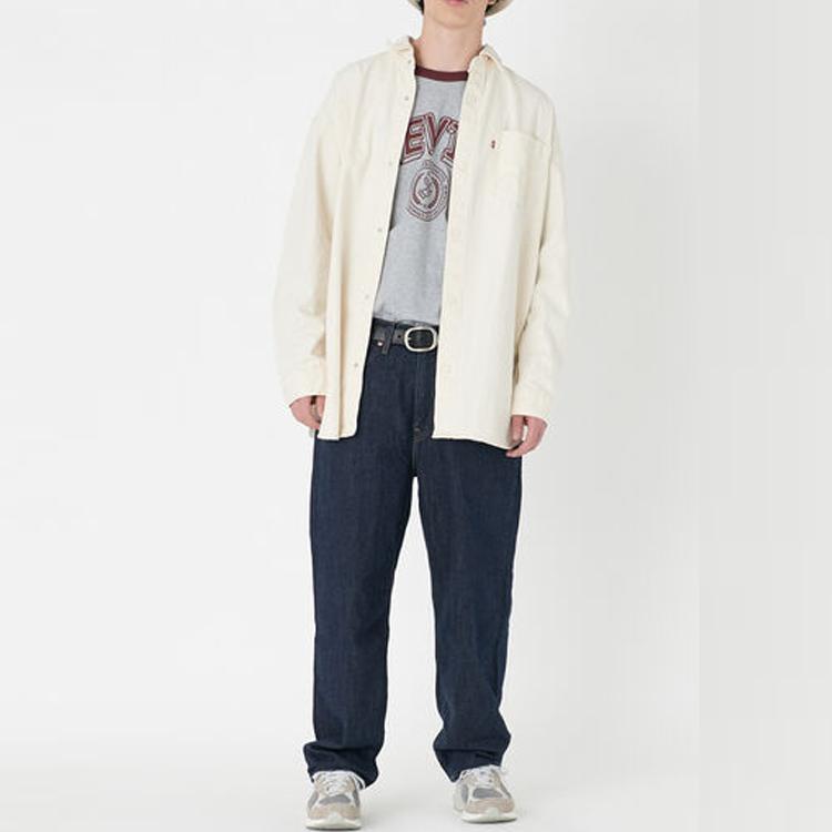 Levis Solid Color Single-Breasted Collar Long Sleeve Shirt Men Shirts White A7556-0000