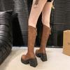 Winter Women's Snow Boots Solid Color Round Head Outdoors 2024 Square Heel Back Zipper Waterproof Women Knee Length Boots