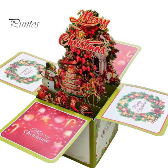 

3D Pop Up рождественские открытки Поздравительная 3D открытка ручной работы Подарочная коробка с конвертами Складные рождественские праздничные открытки для семьи и друзей B