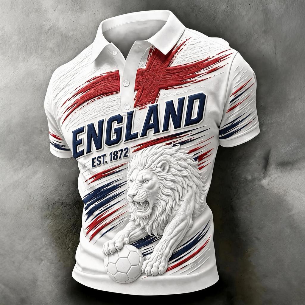 Camiseta Polo Estampada de Fútbol de Inglaterra para Hombre Corte Clásico Manga Corta Camiseta de Fútbol Ropa Deportiva Casual para Hombre